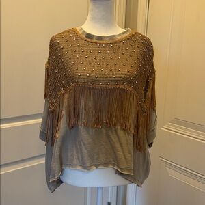 Free People Gold and Tan Short Sleeve Top